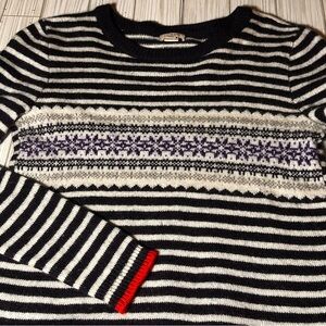 J.Crew Striped Fair Isle Sweater Size S Merino Wool Blend Navy White Stripe